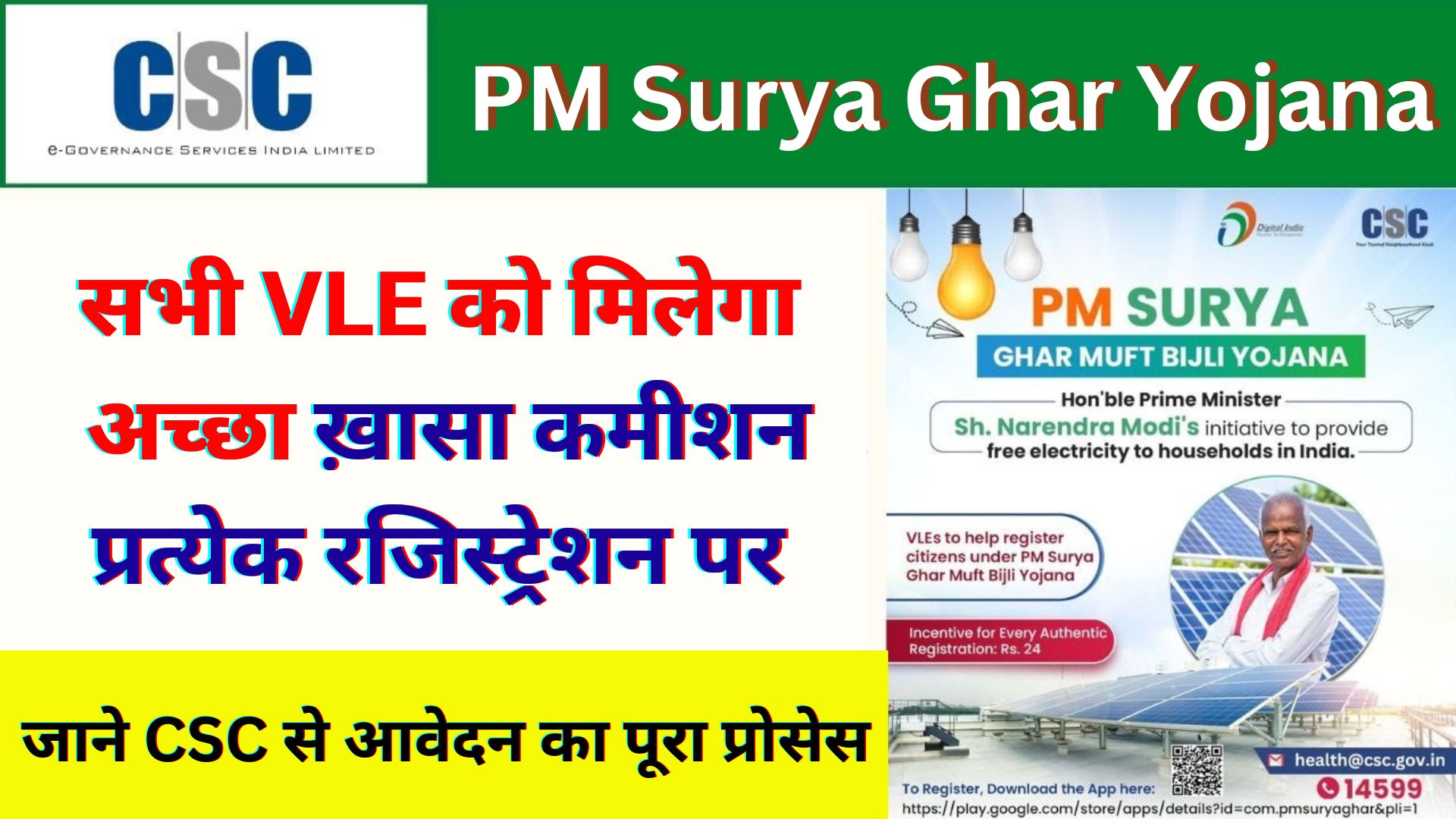 CSC PM Surya Ghar Muft Bijli Yojana 2024 : PM Surya Ghar Yojana Apply Online Vle Commission | PM Surya Ghar Muft Bijli Yojana Survey Registration CSC Vle Login